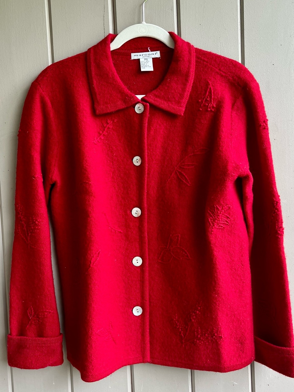 Vintage MARCONI Women's Red Wool Cardigan Jacket Coat Size Petite Small